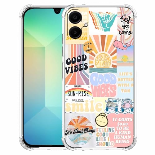 Case for Samsung Galaxy A06 4G/5G with Aesthetic Design,Good Vibes Positive Quote Collage,Clear Slim Soft TPU Bumper Phone Cover,6.7”(Good,A06)