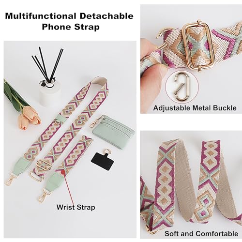 Clip and Go Strap for Phone with Wallet Crossbody, Adjustable Phone-Lanyards with Wallet, Phone Lanyard with Zippered Pouch, Crossbody iPhone Straps for All Phones, Striped Khaki - color: Striped Khaki