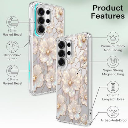 for Samsung Galaxy S26 Ultra Magnetic Case【Compatible with MagSafe】 Aesthetic Oil Painting Stained Glass Flower Design, Slim Fit Hard PC Back Shockproof Cute Clear Phone Cover, Light Pink - color: Light Pink, size: Galaxy S26 Ultra