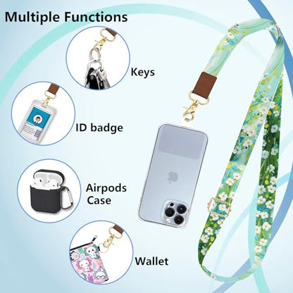 Phone Lanyard Wrist Strap Crossbody Adjustable, Cell Phone Lanyard for Around The Neck Shoulder Wristlet Strap - color: Green Floral