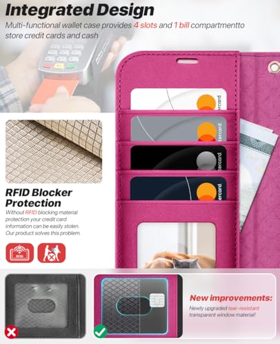 OCASE for iPhone 17 Pro Max Detachable Wallet Case with Card Holder, 2 in 1 PU Leather Flip Folio with RFID Blocking Stand Wrist Strap Shockproof Phone Cover 6.9 Inch 2025, Rose - color: Rose, size: iPhone 17 Pro Max