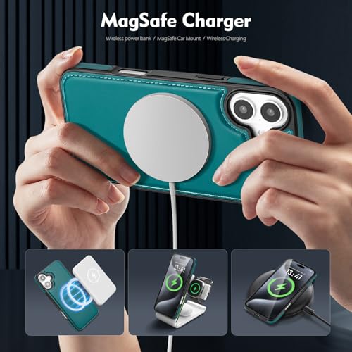 Shieldtop Compatible with MagSafe iPhone 16 Wallet Case,Blue Green | 2 in 1 Detachable Magnetic,Credit Card Holder Slots,RFID Blocking,PU Leather,Kickstand,Flip Folio Phone Cover for Men & Women - color: Blue Green, size: iPhone 16 6.1"