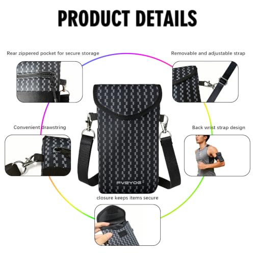 Neoprene Phone Sleeve Pouch Case Bag for Men Women w/Crossbody Strap/Neck Lanyard for iPhone 17/16/15/14 Pro Max, Samsung S25，Pixel 10 - color: Black with Zigzag