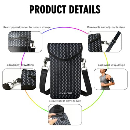 Neoprene Phone Sleeve Pouch Case Bag for Men Women w/Crossbody Strap/Neck Lanyard for iPhone 17/16/15/14 Pro Max, Samsung S25，Pixel 10 - color: Black with Zigzag