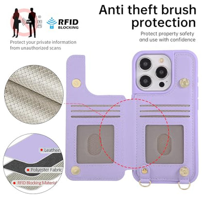 Crossbody Wallet Case for iPhone 12 Pro Max(6.7") with Detachable Strap - PU Leather Flip Folio with Card Slots & RFID Blocking, Sparkling Diamond Accents-Purple - color: Purple, size: iPhone 12 Pro Max(6.7")
