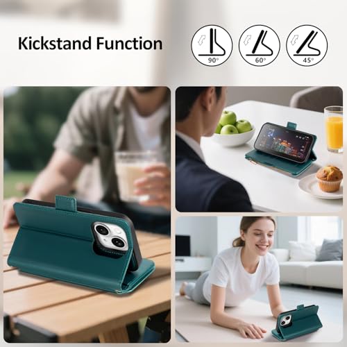Antsturdy Compatible with MagSafe iPhone 14 Wallet Case,Indigo Blue | Detachable Magnetic Credit Card Holder,RFID Blocking,PU Leather Zipper Purse,Wrist Strap Kickstand,Flip Phone Cover for Women - color: (Detachable with Magsafe)-Indigo Blue