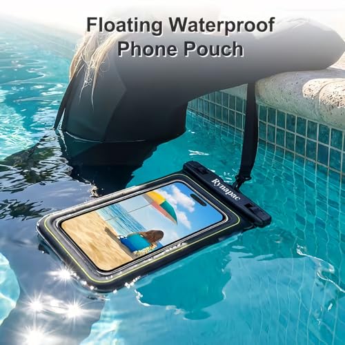 Floating Waterproof Phone Pouch with Lanyard, Universal Case Fits Up to 6.8 Inch Phones, IPX8, for Swimming, Boating, Kayakin, Black