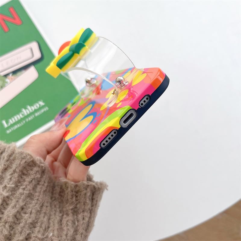 Lanyard Case Compatible with iPhone 15 Pro Max Case,Crossbody case with Strap and Wrist Band,Unique Cute Kawaii Colorful Painting Flowers Design for Girls and Women - color: For iPhone 15 Pro Max