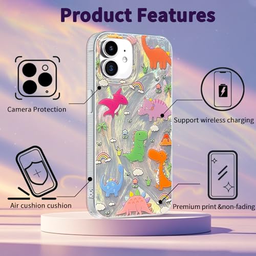 Compatible with iPhone 11 Case,with [Soft Slim][Camera Protection] Cute Kawaii Shiny Aesthetic Phone Cover Anti-Yellowing Shockproof Protective Cover for Women Girl-Dinosaurs - color: Dinosaurs, size: iPhone 11