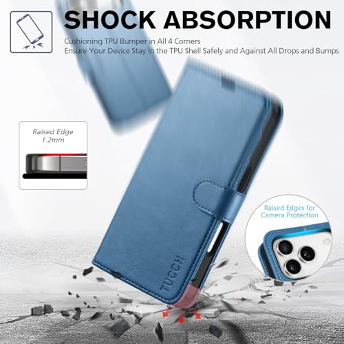 TUCCH Wallet Case for iPhone 17 Pro (6.3") 2025, Flip Stand, Light Blue | RFID Blocking, 4 Card Holders, Kickstand, PU Leather, Shockproof TPU Shell, Magnetic Closure, Protective Folio Cover - color: Light Blue