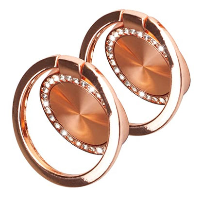 [2 Pack] Concentric Circular Texture Diamond Setting Cell Phone Ring Holder Stand, 360 Degree Rotation and 180 DegreeAdjustable Finger Ring Kickstand with Polished Metal Phone Grip (Champagne)