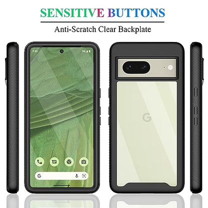 Compatible with Google Pixel 7 Case, Built in Screen Protector Full Body Shockproof Slim Fit Bumper Protective Phone Cover Men Women-Black/Clear - size: Google Pixel 7