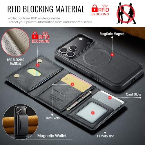 K2 2 in 1 Detachable Magnetic Phone Cases Compatible with iPhone 17 Pro Max Case with Card Holder RFID Blocking, Compatible with Magsafe Wallet, Leather 6.9'' (Black, iPhone 17 Pro Max) - color: Black, size: iPhone 17 Pro Max