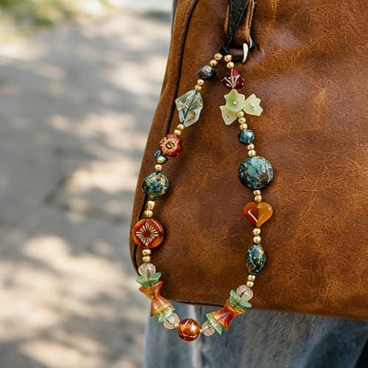 Cute Beaded Camera Wrist Strap for Phone, Digital Camera Charm Lanyard, Pearl Beaded Chain for Bag Keychain Gift - color: Green Stone