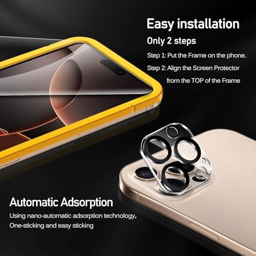 ivoler 3+3 Pack Tempered Glass for iPhone 16 Pro Max 6.9" Screen Protector with Camera Lens Protector with [Alignment Frame], Anti-Scratch Case Friendly Transparent HD Clear Film - size: iPhone 16 Pro Max 6.9''