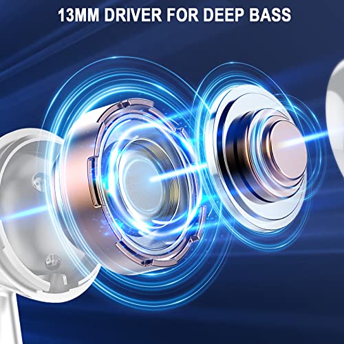 Wireless Earbuds, Bluetooth 5.4 Ear Buds, LED Power Display, 6D Bass Stereo - color: Pearl White