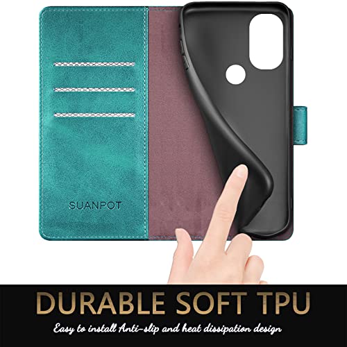 SUANPOT for Motorola（Moto G Power 2022） Wallet case 【RFID Blocking】 Credit Card Holder, Flip Folio Book PU Leather Phone case Shockproof Cover for Women Men Power2022 Blue Green - color: Blue Green