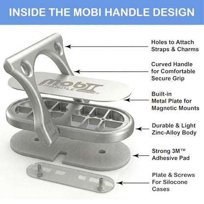 Patented 3-Finger Phone Grip & Stand - Comfortable & Secure Loop Holder for iPhone & Android - Ultra-Slim Zinc Alloy - Magnetic Mount Ready - Cell Phone Ring Alternative [Silver Matte] - color: Matte silver