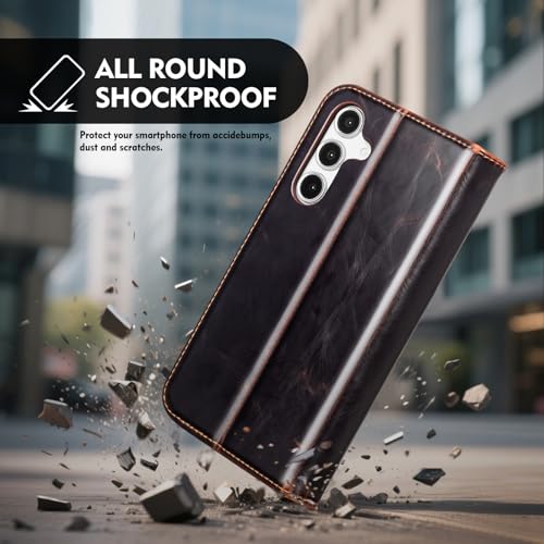 Compatible with Samsung Galaxy S25 FE Case Wallet with Card Holder [4 Card Slots] Kickstand [RFID Blocking] PU Leather Phone Case Flip Folio Protective Cover TPU Shockproof,Coffee - color: Coffee, size: Samsung Galaxy S25 FE