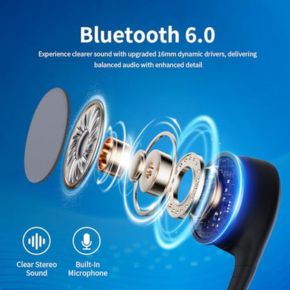 Wireless Bone Conduction Headphones for Sports, Open-Ear Bluetooth 6.0 Earphones with Built-in Mic, Secure Fit IPX5 Sweatproof, Quick Charge & 10H Playtime for Running, Cycling, Hiking and Workout