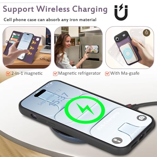 for Wallet Case Compatible with iPhone 17 Air,Multi-Function Detachable 3 in 1 Magnetic iPhone 17 Air Case Wallet,Flip Strap Zipper Card Holder Phone Case with Shoulder Straps (Pruple) - color: Purple, size: iPhone 17Air
