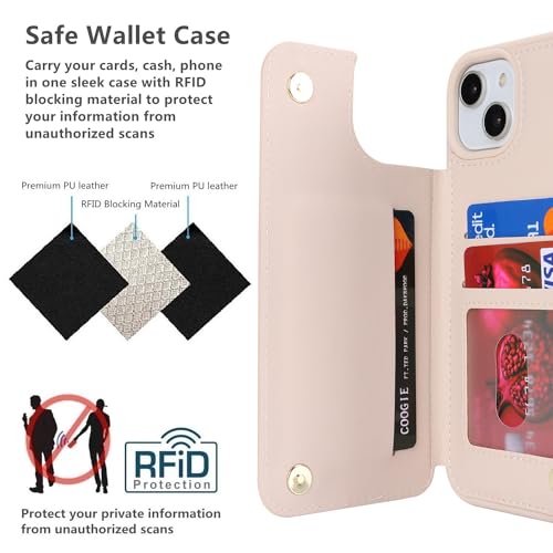 iCoverCase Compatible with iPhone 14 Case with Card Holder, Wallet Case for Women Men RFID Blocking PU Leather Protective Phone Case 6.1 Inch (Beige) - color: Beige