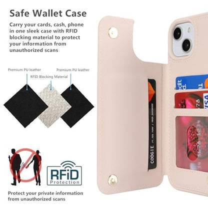 iCoverCase Compatible with iPhone 14 Case with Card Holder, Wallet Case for Women Men RFID Blocking PU Leather Protective Phone Case 6.1 Inch (Beige) - color: Beige