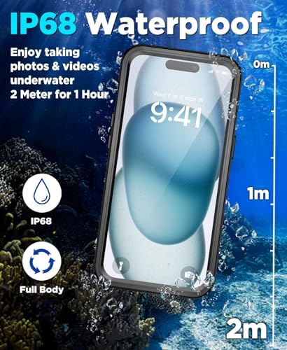 Beeasy for iPhone 15 Waterproof Case Compatible with Magsafe IP68 Underwater Military Grade, Phone Case with Shockproof, Dustproof, Rugged 360 Full Body Protection Cover with Built-in Screen Protector - size: iPhone 15 (6.1")