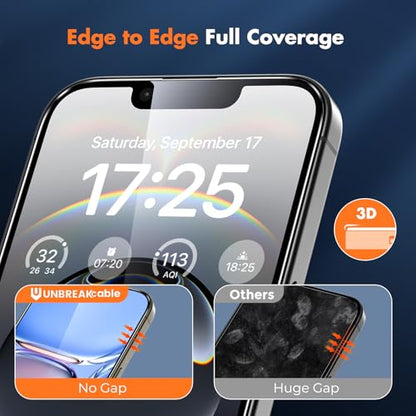 UNBREAKcable for iPhone 16e Screen Protector, 3-Pack Shatterproof Tempered Glass [Easy Installation Frame] [99.99% HD Clear] [9H Hardness] [Case Friendly] [Bubble Free] for Apple iPhone 16e 6.1 inch - size: iPhone 16e