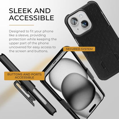 MOTIVE for iPhone 15 Plus Case with Belt Clip, Rigid, Kickstand | 6.7" | Ranger v1 Series, Black, 360° holster, open-top/open-bottom port access, textured grip, slim - size: iPhone 15 Plus