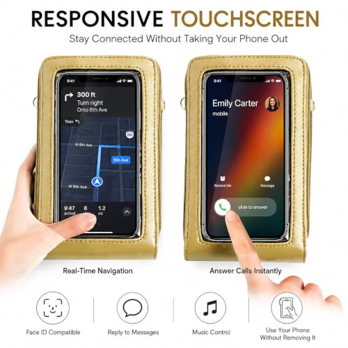 Crossbody Cellphone Purse Women Touch Screen Bag RFID Blocking Wallet Handbag Shoulder Strap - color: Gold-small, size: Small
