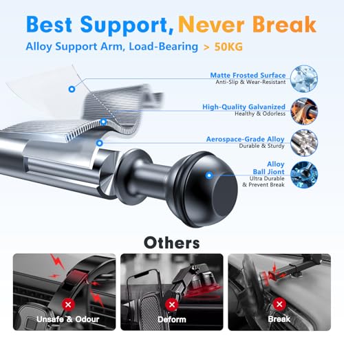 isuke for MagSafe Car Mount, [80+LBS Strongest Suction & Ultra-Durable] [16 Strongest Magnets] Aluminum Alloy Magnetic Phone Holder for Car Dashboard Windshield for iPhone Samsung All Smartphones