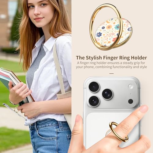 Cell Phone Ring Holder, Cute Phone Ring Grip Stand, 360°Rotation Funny Metal Kickstand Finger Grip Colorful Flowers Boho - color: Colorful Flowers Boho