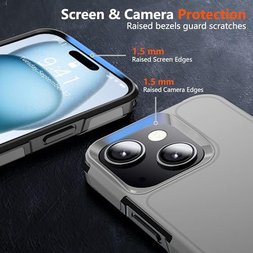 AEDILYS® for Apple Recommend Shockproof iPhone 15 Case,[15 FT Military Grade Drop Protection],with 2X [Kevlar® 9H Glass Screen Protector] (Warship Grey) - color: Warship Grey