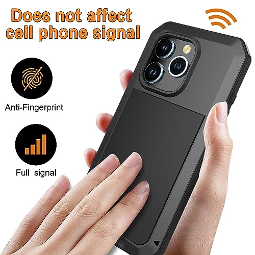 for iPhone 13 Pro Max Case,360 Full Body Protective Cover Heavy Duty Shockproof Tough Armour Aluminum Metal Case with Silicone Built-in Screen Protector for iPhone 13 Pro Max 6.7" - Black - color: Black