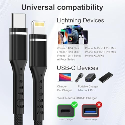 iPhone Charger Cable, 2Pack 6FT USB-C to Lightning Cable - size: 6FT