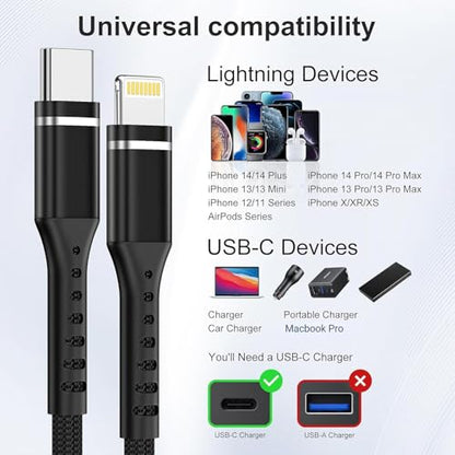 iPhone Charger Cable, 2Pack 6FT USB-C to Lightning Cable - size: 6FT