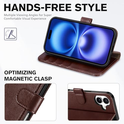 TUCCH Wallet Case for iPhone 16 (6.1") 2024, Flip Stand, Chocolate Brown | RFID Blocking, 4 Card Holders, Kickstand, PU Leather, Shockproof TPU Shell, Magnetic Closure, Protective Folio Cover - color: Chocolate Brown