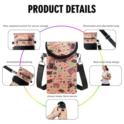 Neoprene Phone Sleeve Pouch Case Bag for Men Women w/Crossbody Strap/Neck Lanyard for iPhone 17/16/15/14 Pro Max, Samsung S25，Pixel 10 - color: Bear Woodland