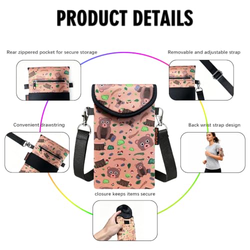 Neoprene Phone Sleeve Pouch Case Bag for Men Women w/Crossbody Strap/Neck Lanyard for iPhone 17/16/15/14 Pro Max, Samsung S25，Pixel 10 - color: Bear Woodland