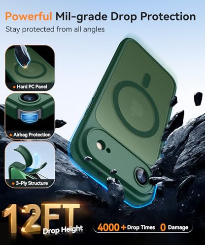 CANSHN Magnetic Compatible with iPhone Air Case(6.5 Inch), Upgraded [Full Camera Protection] [Compatible with Magsafe] [Translucent Matte] Shockproof Phone Cover for iPhone 17 Air Case,Deep Green - color: Deep Green, size: iPhone Air (6.9 Inch,1 Lens)
