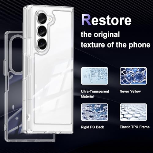 Case for Samsung Galaxy Z Fold 6, Military Grade Drop Protection Clear Phone Case, Yellowing Resistant, Anti-Scratch Hard PC Back, Shockproof Hard Ultra-Thin Protective Cover, Transparent - size: Samsung Galaxy Z Fold6