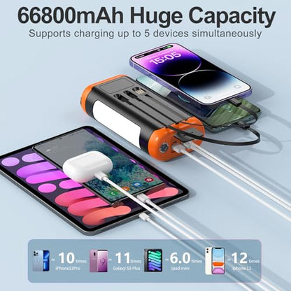 Solar Power Bank Portable Charger 66800mAh Battery Pack for Camping - color: Orange