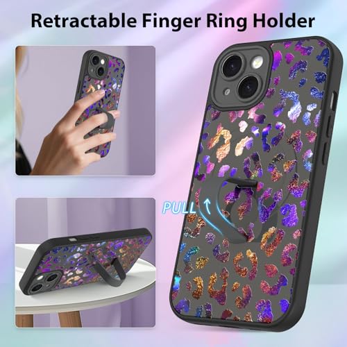 KANGHAR Compatible with iPhone 15 Case Leopard Cheetah Pattern -Black - color: Black-Leopard(Iridescent), size: iPhone 15