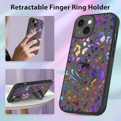 KANGHAR Compatible with iPhone 15 Case Leopard Cheetah Pattern -Black - color: Black-Leopard(Iridescent), size: iPhone 15