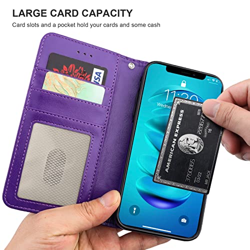 Bocasal Detachable Wallet Case Card Holder for iPhone 14 Pro Max Purple | RFID Blocking Kickstand Card Slots Holder PU Leather Magnetic Shockproof Wrist Strap Removable Flip Protective Cover 6.7 inch - color: Purple