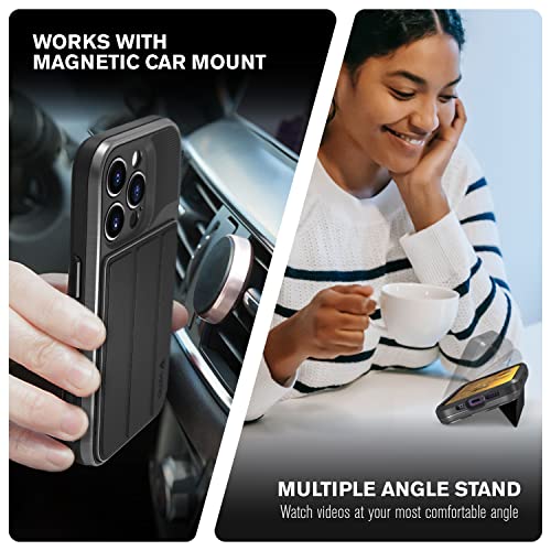 VENA vCommuteX Detachable Wallet Case for Apple iPhone 14 Pro (6.1"), (Magsafe Compatible, Military Drop Protection) Leather Cover Card Slot Holder with Kickstand - Space Gray/Black - color: MagSafe Compatible - Black, size: iPhone 14 Pro
