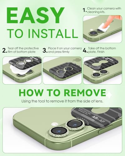 CloudValley All Bling Camera Lens Protector for iPhone 17/iPhone 16/Plus - color: Bling Green