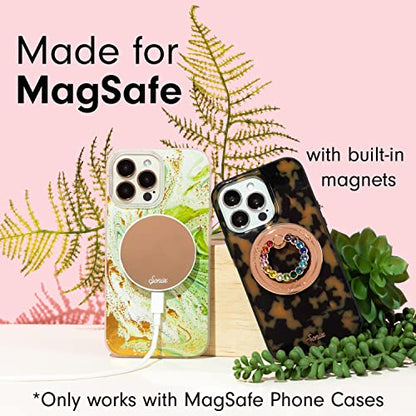 Sonix Magnetic Phone Grip and Phone Ring Holder - Compatible with MagSafe - Rotatable Kickstand and Phone Holder for iPhone 17, 16, 15, 14, 13, 12 Series - Gold/Clear Rhinestone - color: Gold / Clear Rhinestone