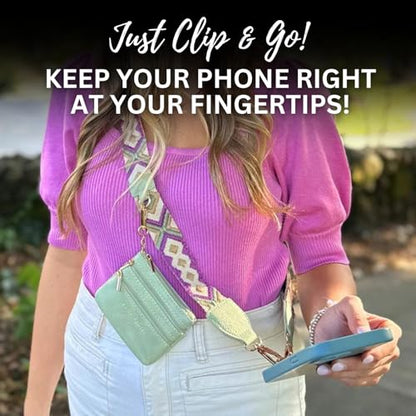 Save the Girls Clip & Go Phone Lanyard with Wallet Pouch, Green/Purple - color: Green/Purple